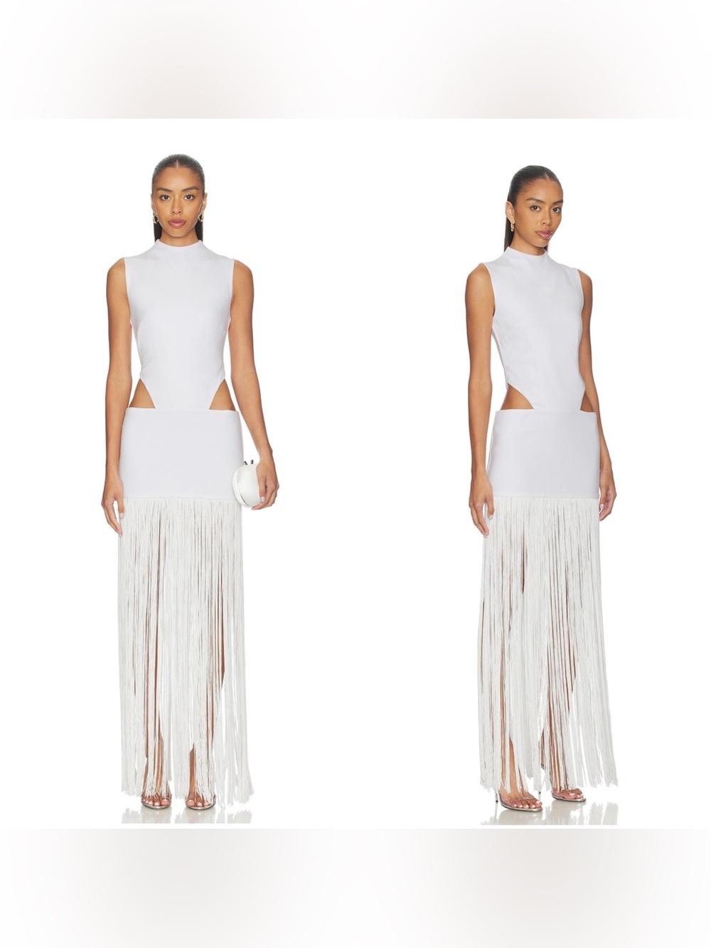 NEW NBD Shabana fringe cut out maxi dress in white